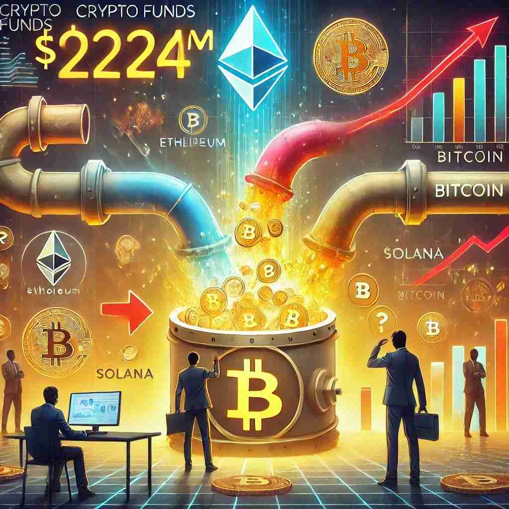 加密资产投资产品上周持续资本流入,增加了2.24亿美元的净新资金